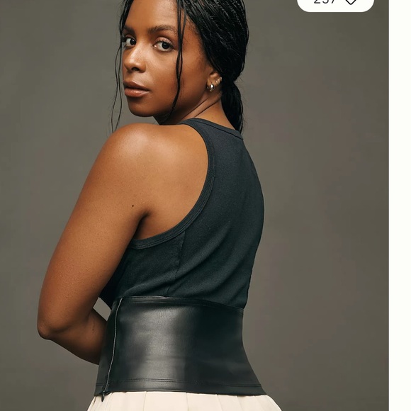 Anthropologie Pilcro Black Faux-Leather Corset Lace-Up Sleeveless Top Size S New - Picture 2 of 8